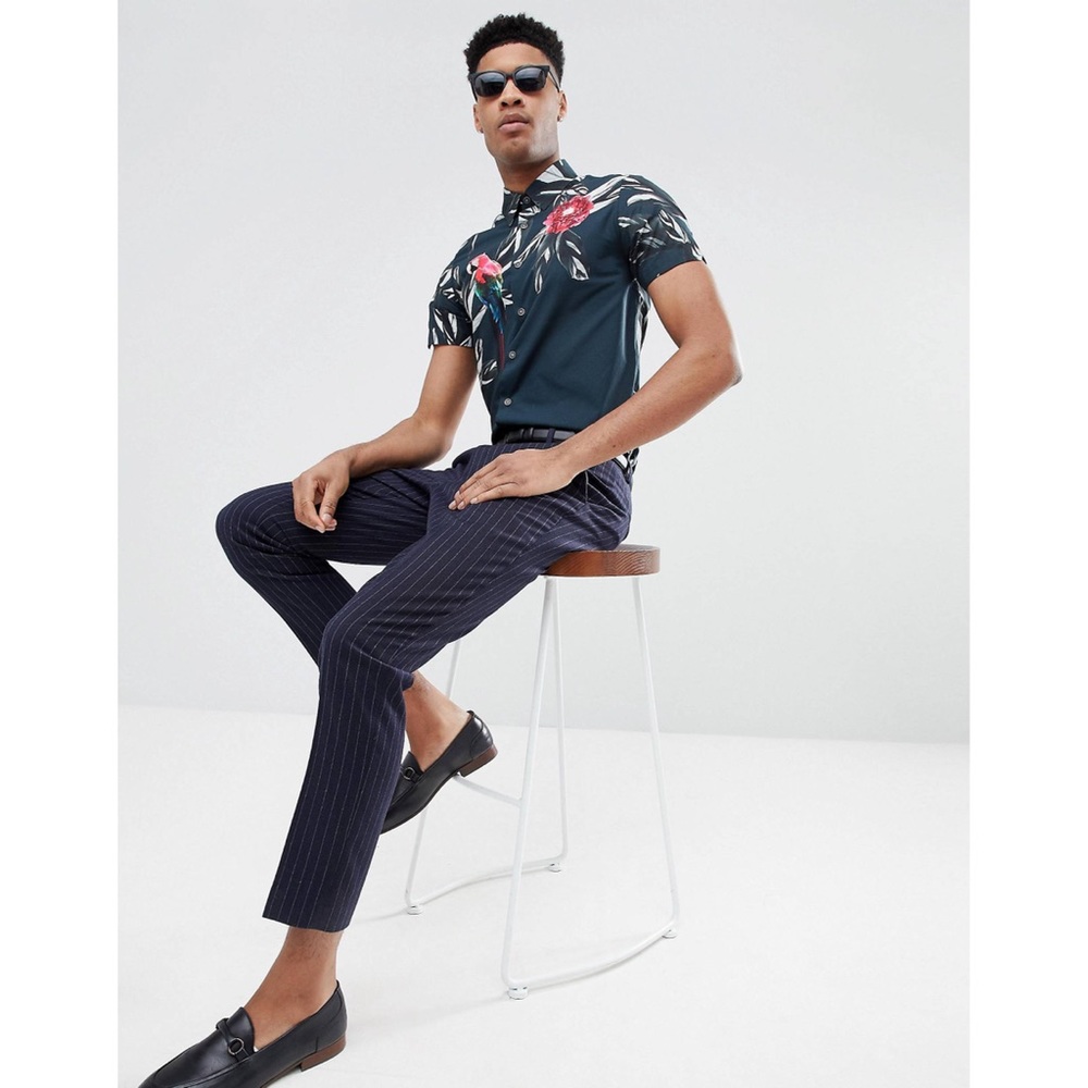 Ted Baker Men’s T For Tall Slim Short Sleeved Dress Shirt Tropical Floral Print - Picture 4 of 13